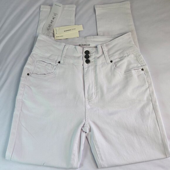 ROSWEAR Women's High Waisted Skinny Stretch Butt Lifting Jeans Sz L White - Picture 3 of 10
